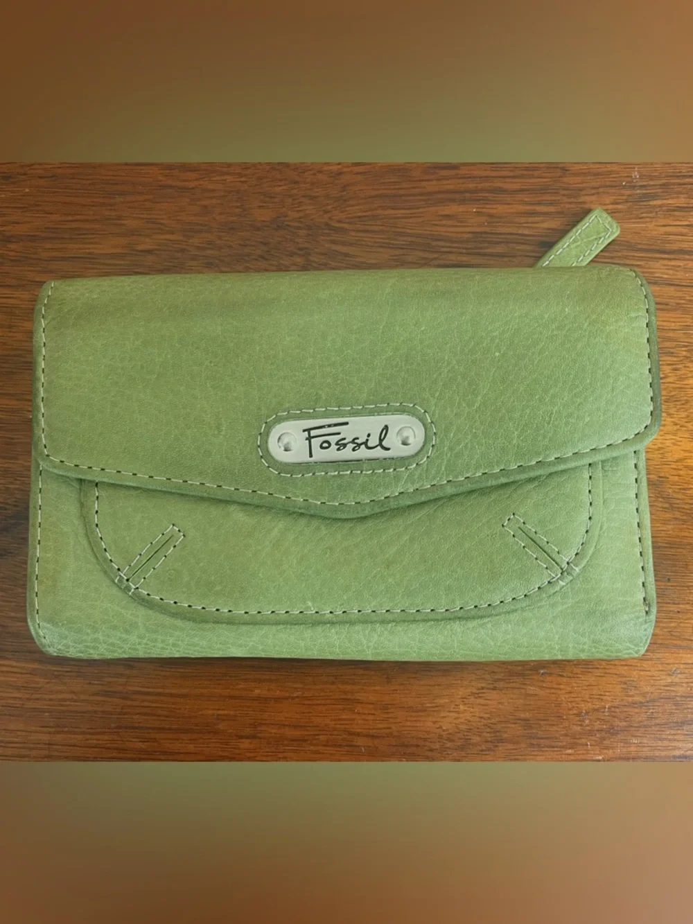 Fossil Light Green Genuine Leather Envelope Wallet - Picture 1 of 7